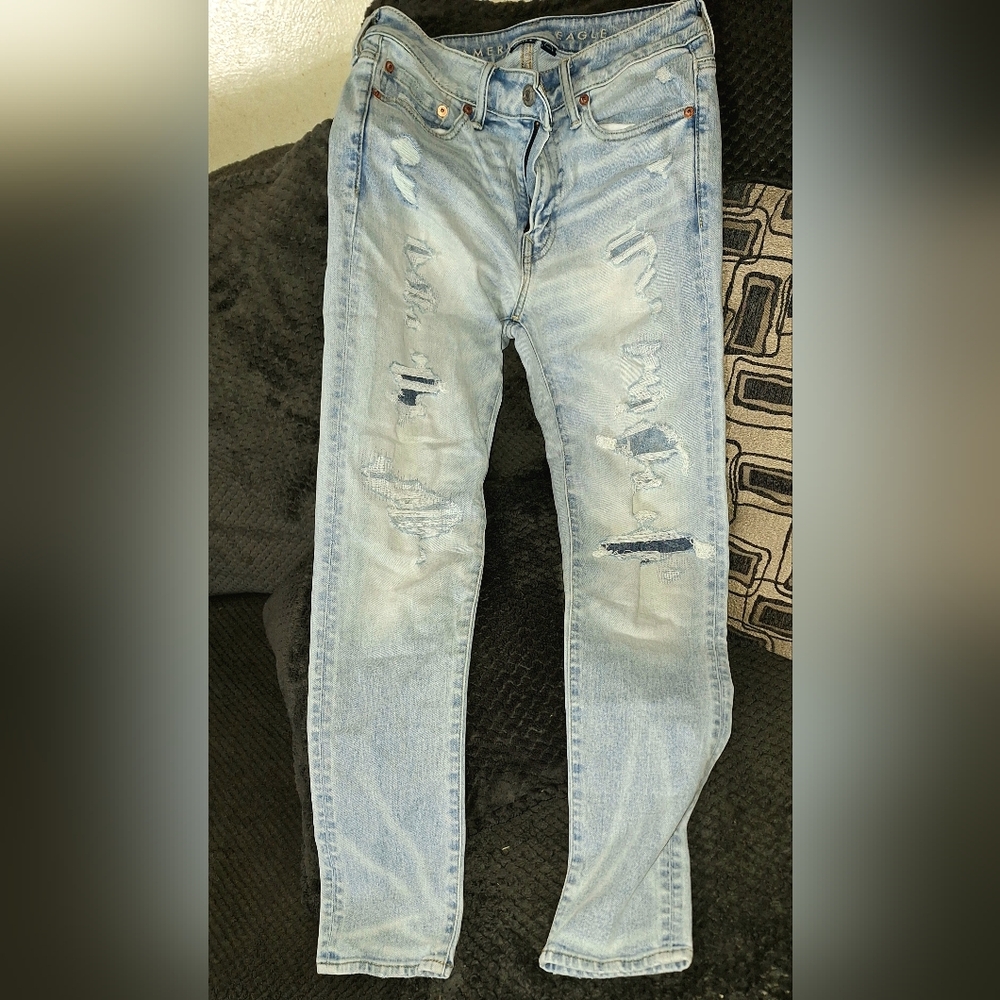 Mens American Eagle Outfitters Blue Skinny Jeans Distressed